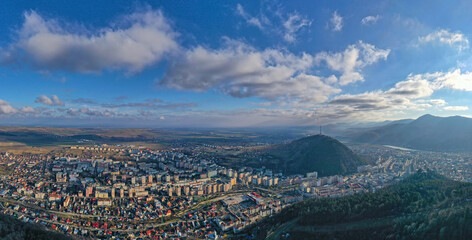 Cityscape before sunset viewed from above