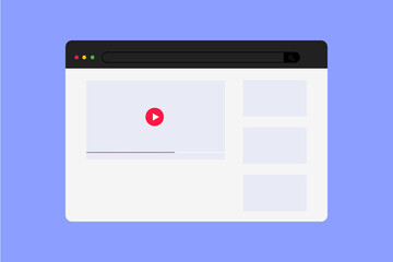 View video clips in the browser window. Vector flat illustrations. Browser window. Search icon.