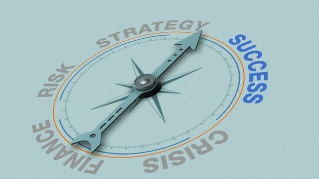 compass with the needle pointing at various business concepts, the word SUCCESS is in different colour (3d render)