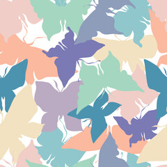 Abstract seamless vector pattern illustration design of silhouettes butterfly in pastel colors