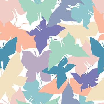 Abstract seamless vector pattern illustration design of silhouettes butterfly in pastel colors © Tatiana Lapteva