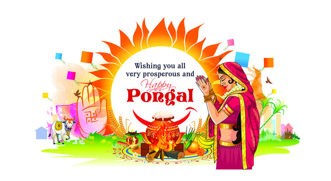 Vector Illustration Of Happy Pongal Festival Celebration And Makar Sankranti