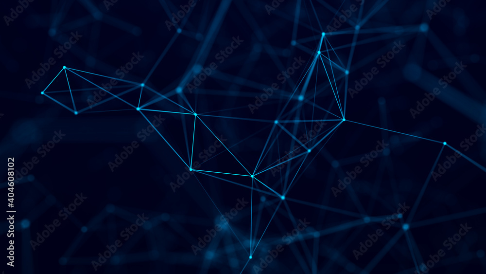 Fototapete Abstract digital background of points and lines. Glowing plexus. Big data. Network or connection. Abstract technology science background. 3d rendering