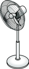 A floor standing pedestal fan.