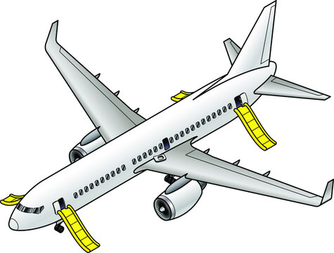 A Short To Medium Haul Jet With Emergency Evacuation Slides Deployed.