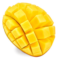 fresh sliced mango isolated on white background. exotic fruit. clipping path