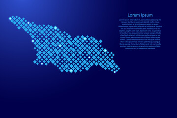 Georgia map from blue pattern rhombuses of different sizes and glowing space stars grid. Vector illustration.