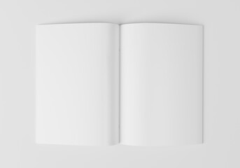 Blank magazine open in half top view. On a white background. 3D illustration
