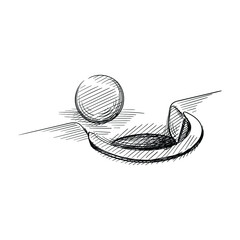 Hand drawn sketch of billiard ball at the edge of the hole on a white background. Billiards and Pool items. Billiards  Pool Table Accessories. White pool ball at the edge of the hole