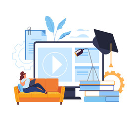 Home web online learning tutorial class education concept. Vector flat graphic design illustration