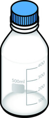 A 500ml laboratory storage bottle with a blue screw top lid. With 100mL graduations. - obrazy, fototapety, plakaty