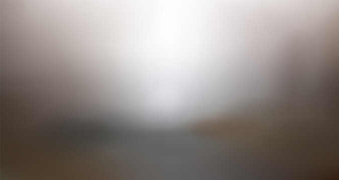 Panorama foggy morning. Horizontal blurred background with trees and road for computer games. Vector abstract landscape.