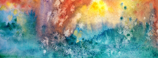 Abstract watercolor banner in golden turquoise colors, background for website and other designs.