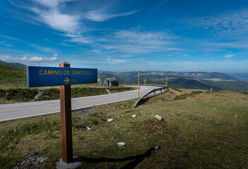 Camino de Santiago Sign on a mountain top in Asturias, Spain