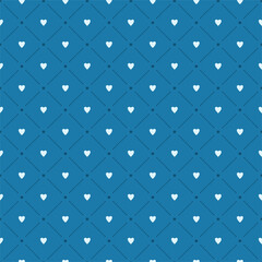 Vector seamless pattern. Grid of hearts. Light symbols on a blue background.