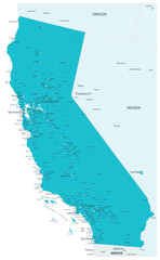 Map of California State Aqua Colors