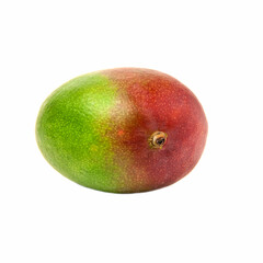 Green red mango tropical fruit isolated on a white background closeup shot