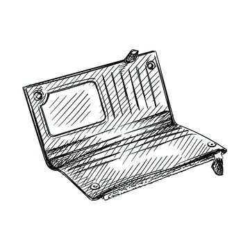 Hand drawn sketch of woman wallet on a white background. Wallet, money purse, money pocket. 