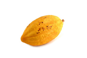 Fresh yellow cocoa fruit on white background.