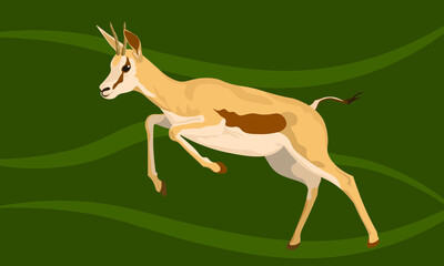 beautiful animal roe deer or gazelle runs and jumps on a green background. vector illustration