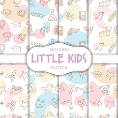 Seamless Pattern Line Art Little Kids bundle set