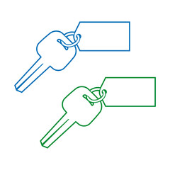 Icon of the key from the door lock with the tag on the ring, The key for an English lock with a fob