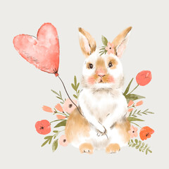 Cute bunny illustration. Spring bunnies greeting card. Little animals