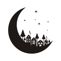 Silhouette of the month and houses