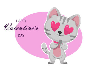 Happy Valentine day greeting card with cute kitten