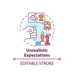 Unrealistic expectations concept icon. Angry parent. High expectation of children success. Child safety idea thin line illustration. Vector isolated outline RGB color drawing. Editable stroke