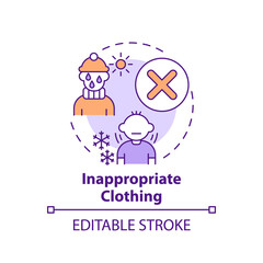 Inappropriate clothing concept icon. Sign of parental neglect. Damage to kids health, wellbeing. Child safety idea thin line illustration. Vector isolated outline RGB color drawing. Editable stroke