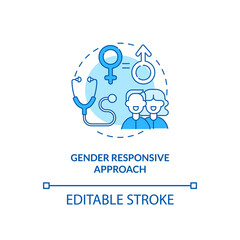 Gender responsive approach concept icon. Health programs principles. Factors at work in health facilities idea thin line illustration. Vector isolated outline RGB color drawing. Editable stroke