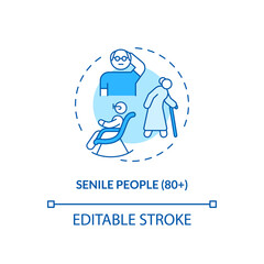 Senile people concept icon. Covid vaccination priority list. Medical help for eldery people. Clinic staff idea thin line illustration. Vector isolated outline RGB color drawing. Editable stroke