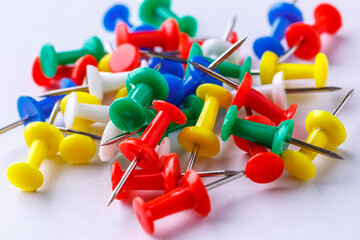 pile of a push pin isolated on white background.Push pins isolated on white background. colourful push-pin thumbtack tools office on white background