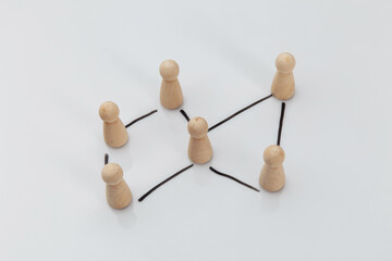 Wooden people on a white table, business concept, human resources and management concept.