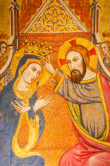Obraz premium coronación de la Virgen, año 1373, Joan Daurer, temple y dorado sobre madera, Palau Episcopal, -Museu Diocesà de Mallorca-, obra medieval iniciada el siglo XIII, mallorca, islas baleares, españa, 