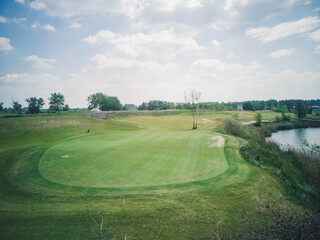 view of Golf Course with fairway field . Golf course with a rich green turf beautiful scenery.