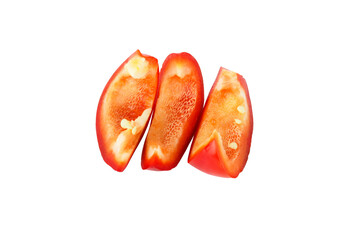 Red raw bell pepper on white background