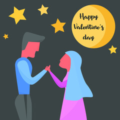 Loving couple under the moon and stars holding hands