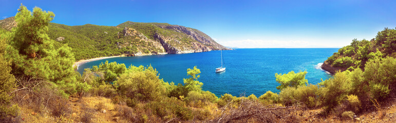 Beautiful bay on the Carian trail. Aegean Sea, Turkey. Panorama, high resolution.