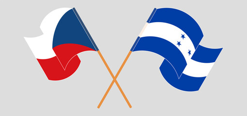 Crossed and waving flags of Czech Republic and Honduras