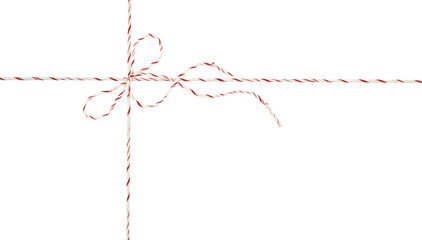 White and red Christmas wrapping ropes tied in bow for gift box isolated on white