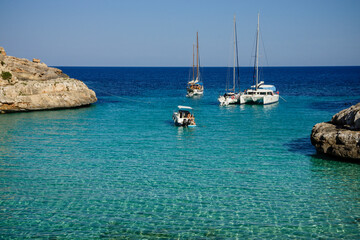 yates fondeados,Cala Marmols, Ses Salines,mallorca, islas baleares, spain, europa