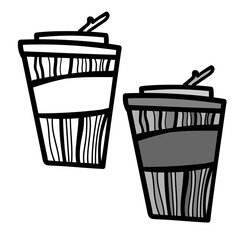 Isolated vector black and white illustration design of lined ornamental coffee latte cups