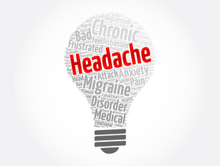 Headache light bulb word cloud collage, health concept background