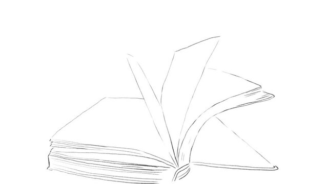 Classic hand-drawn animation: Slow movement of pages in a book