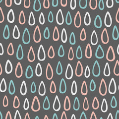 Vector seamless pattern with hand drawn raindrops. Simple abstract design for wrapping paper, textile, stationery, wallpaper.