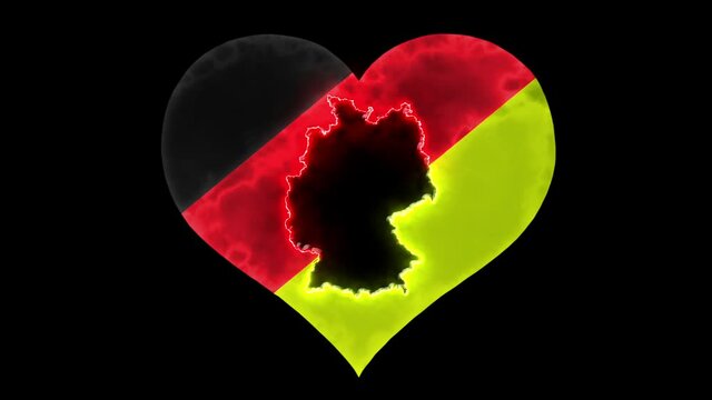 Map of Germany inside a animated beating heart with german flag.Love Germany.Love flag element, country love video.