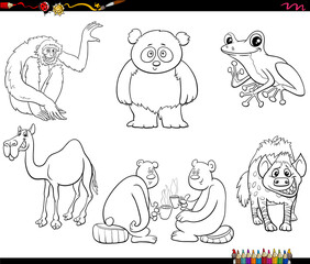 Naklejka premium cartoon animal characters set coloring book page