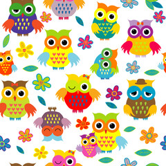 Naklejka na ściany i meble Seamless cute pattern whith cartoon owls on white background